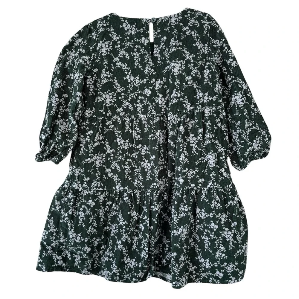 Baby Gap Green Corduroy‎ Dress Girls 4T Fall Winter Foral Lined Holidays Cotton